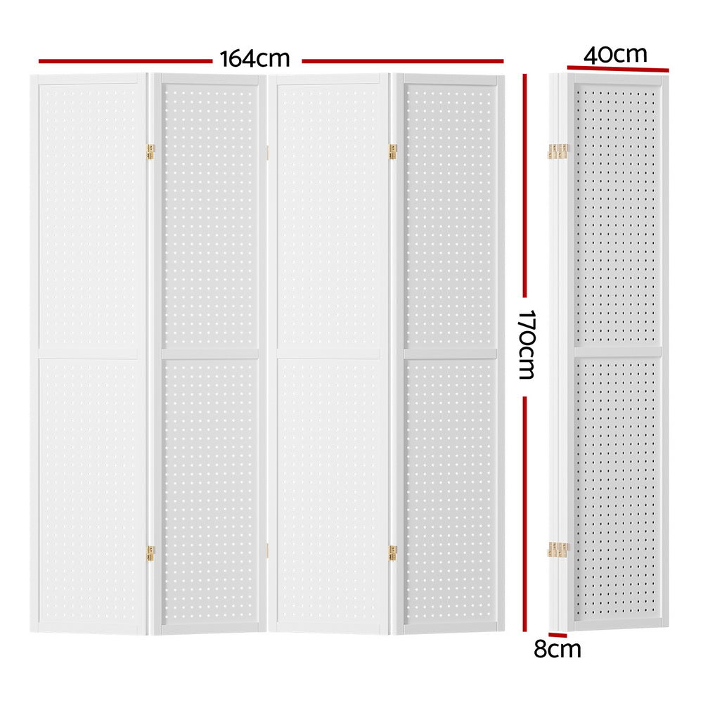 Room Dividers: Artiss 4 Panel Room Divider Screen 164x170cm Pegboard White