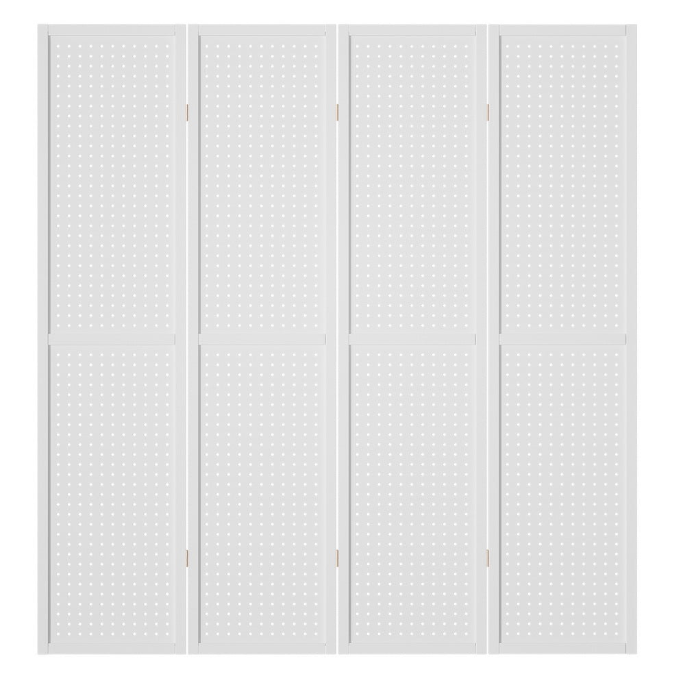 Room Dividers: Artiss 4 Panel Room Divider Screen 164x170cm Pegboard White