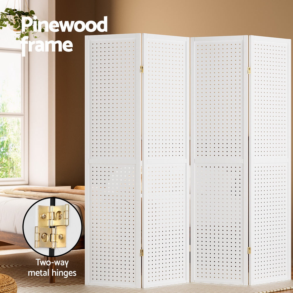 Room Dividers: Artiss 4 Panel Room Divider Screen 164x170cm Pegboard White