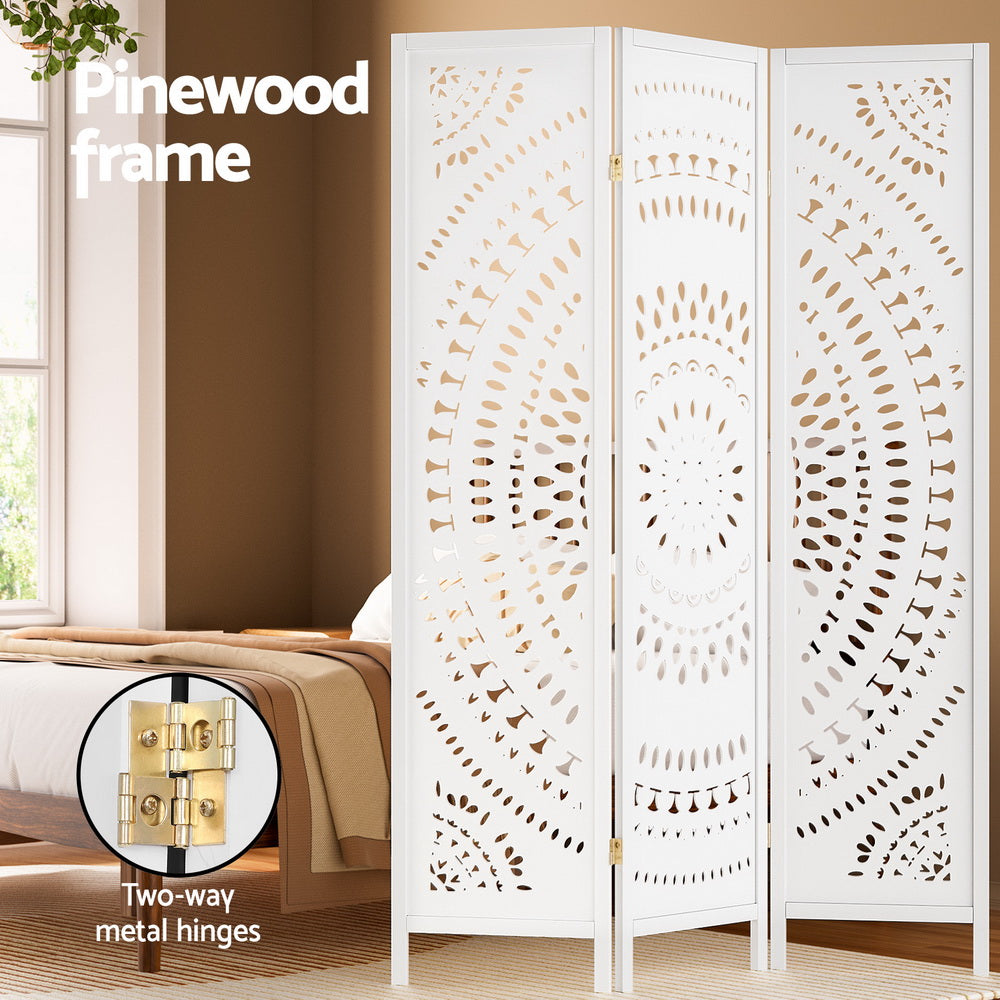 Room Dividers: Artiss 3 Panel Room Divider Screen 132x170cm Circle White