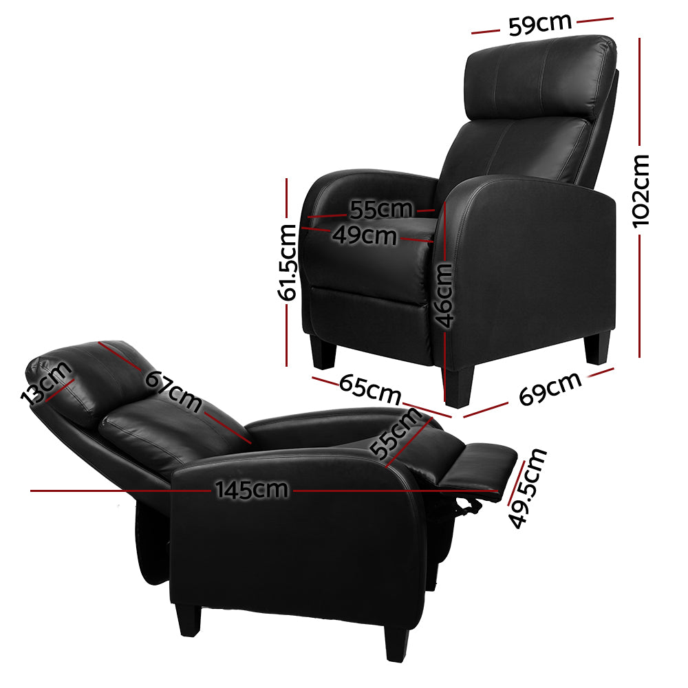 Arm Chairs & Recliners: Artiss PU Leather Reclining Armchair - Black