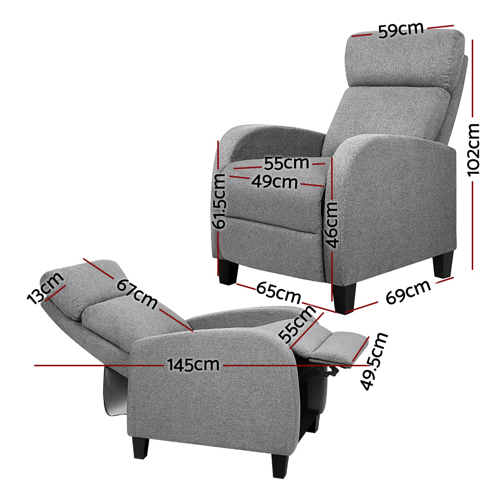 Arm Chairs & Recliners: Artiss Fabric Reclining Armchair - Grey