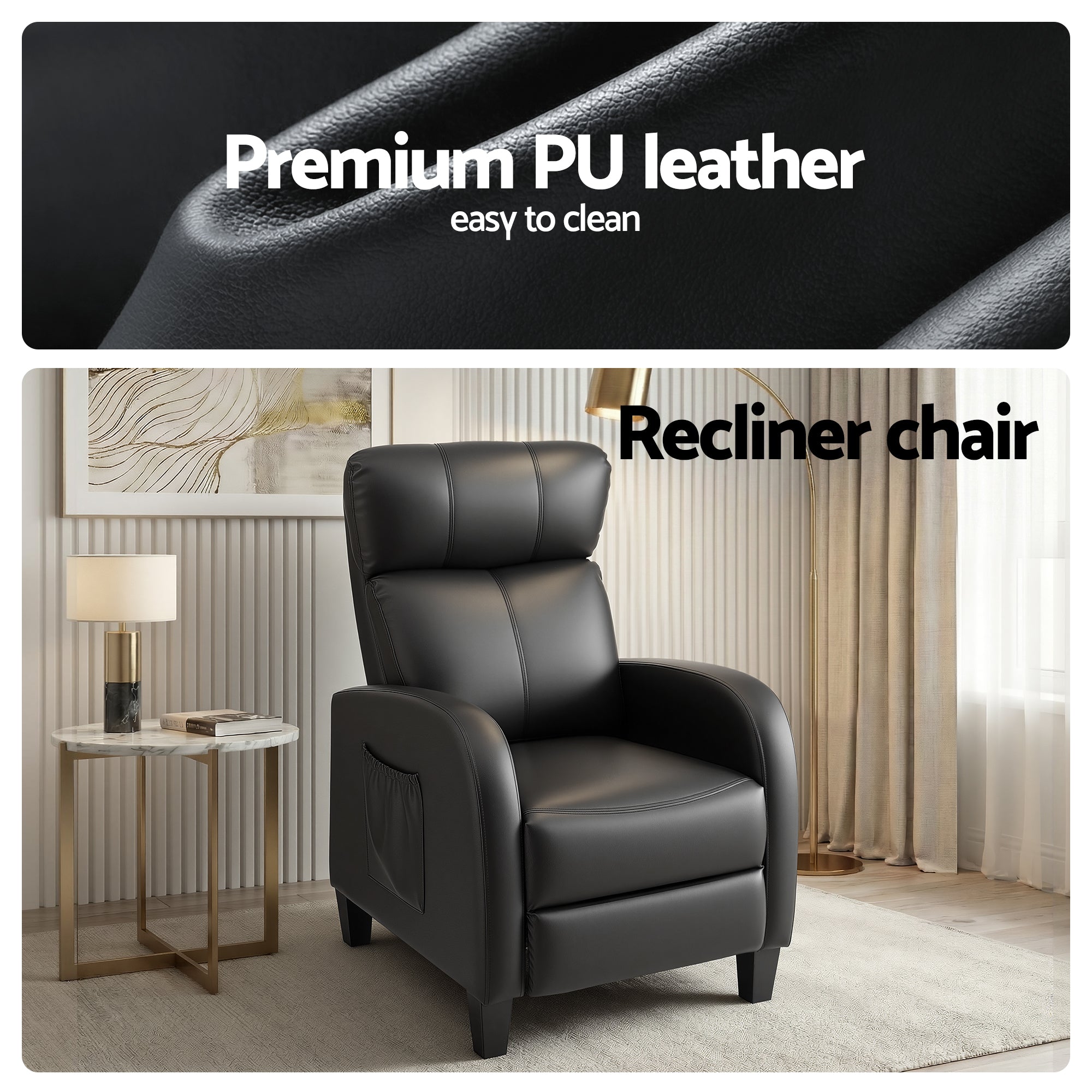 Arm Chairs & Recliners: Artiss Massage Recliner Chair Small Recliner Sofa for Adults PU Leather Black