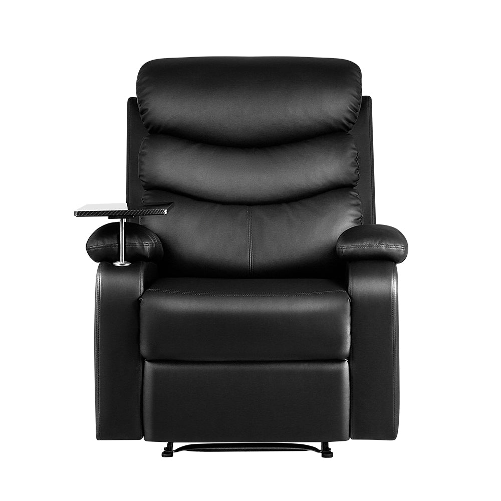 Arm Chairs & Recliners: Artiss Recliner Chair Leather Black Tray Table Erika