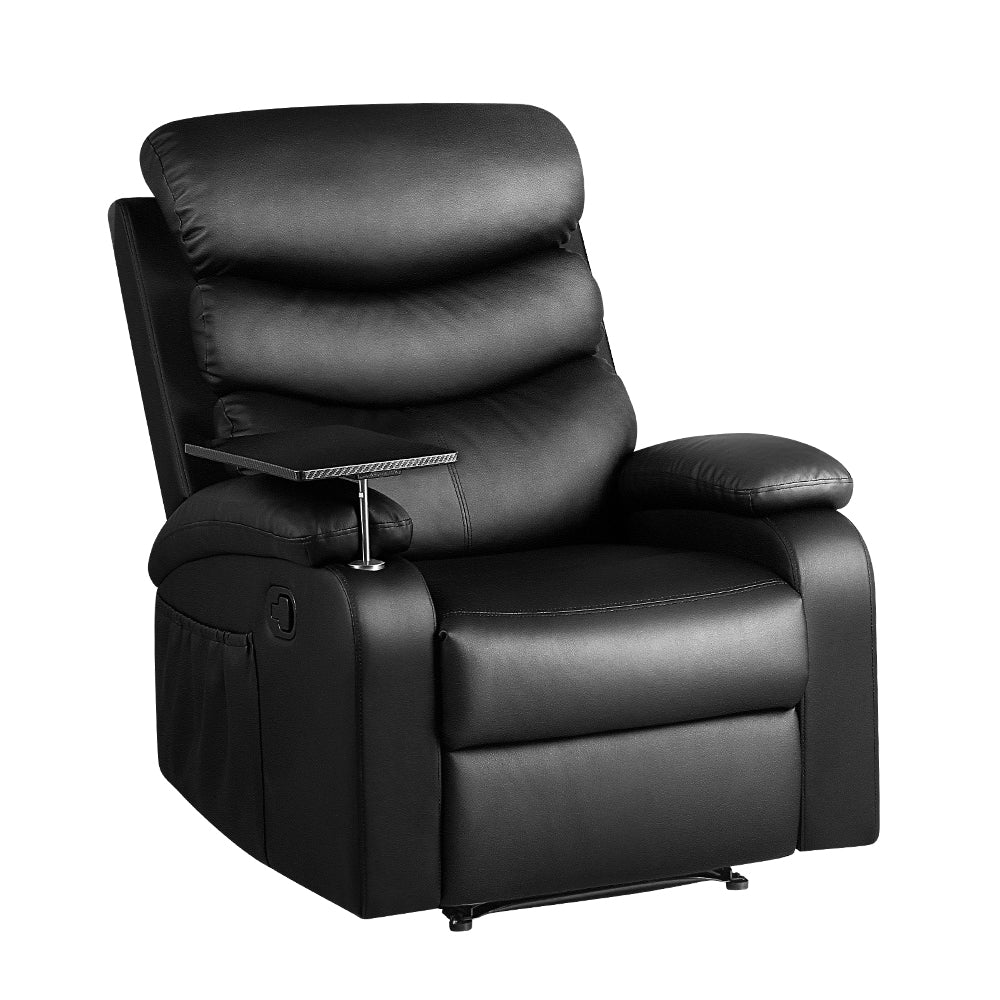 Arm Chairs & Recliners: Artiss Recliner Chair Leather Black Tray Table Erika