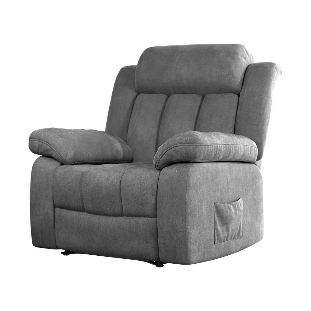 Massage Chairs: Artiss Recliner Chair Electric Massage Chair Velvet Lounge Sofa Heated Grey