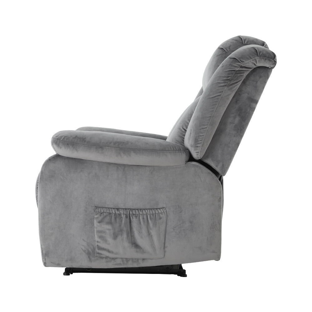 Massage Chairs: Artiss Recliner Chair Electric Massage Chair Velvet Lounge Sofa Heated Grey