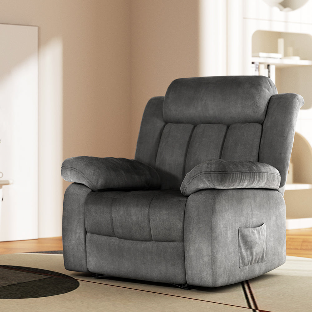 Massage Chairs: Artiss Recliner Chair Electric Massage Chair Velvet Lounge Sofa Heated Grey