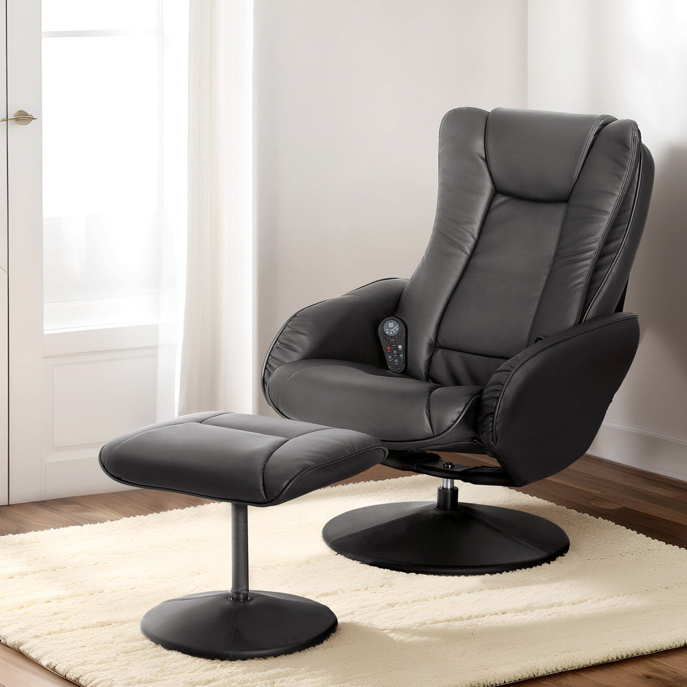 Massage Chairs: Artiss Recliner Chair Ottoman Heated Massage Black