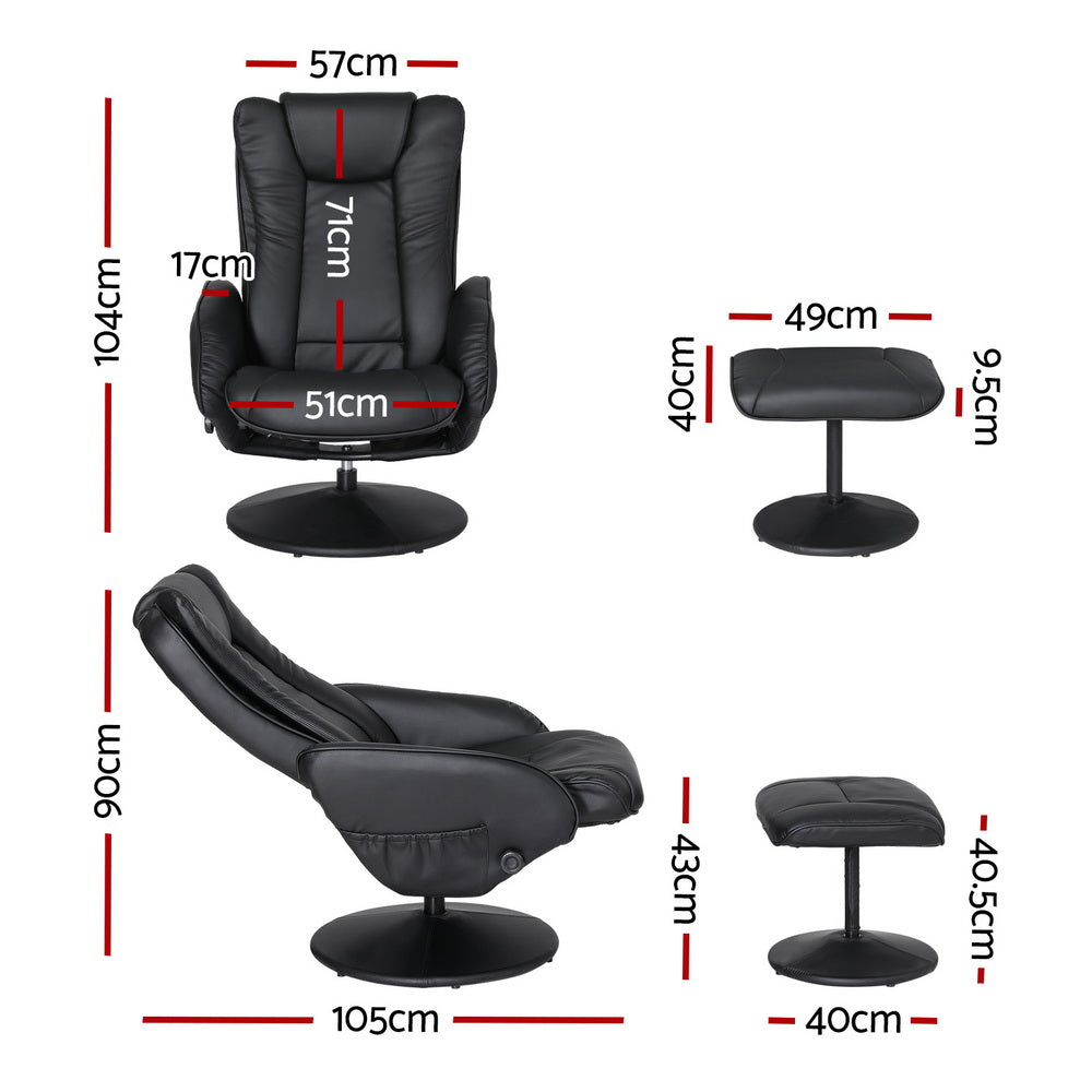 Arm Chairs & Recliners: Artiss 2X Recliner Chair Ottoman Heated Massage Black