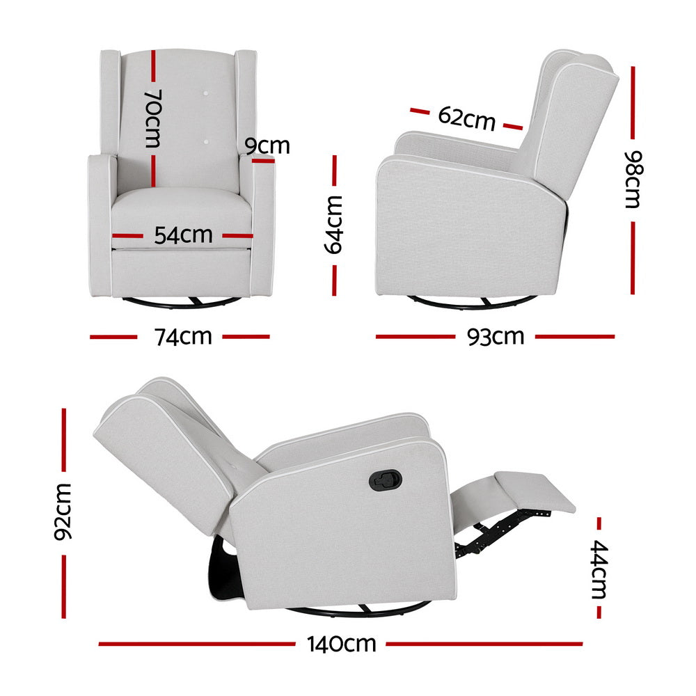 Arm Chairs & Recliners: Artiss Recliner Armchair 360� Swivel Grey Fabric