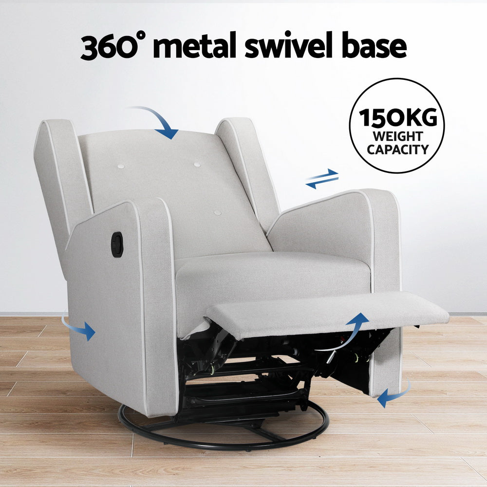 Arm Chairs & Recliners: Artiss Recliner Armchair 360� Swivel Grey Fabric