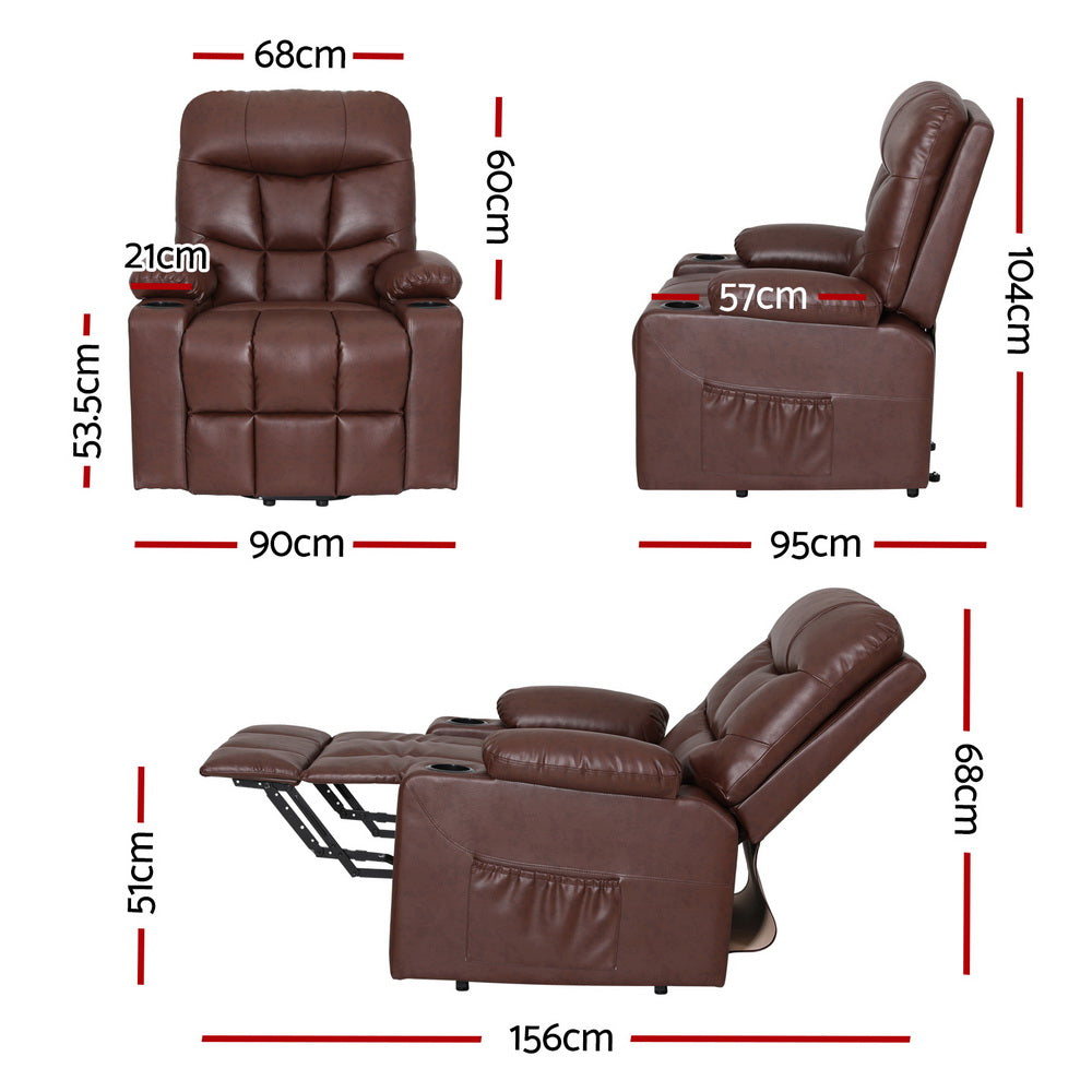 Massage Chairs: Artiss Recliner Chair Lift Assist Heated Massage Chair Leather Claude