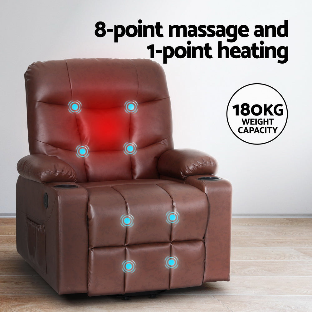 Massage Chairs: Artiss Recliner Chair Lift Assist Heated Massage Chair Leather Claude