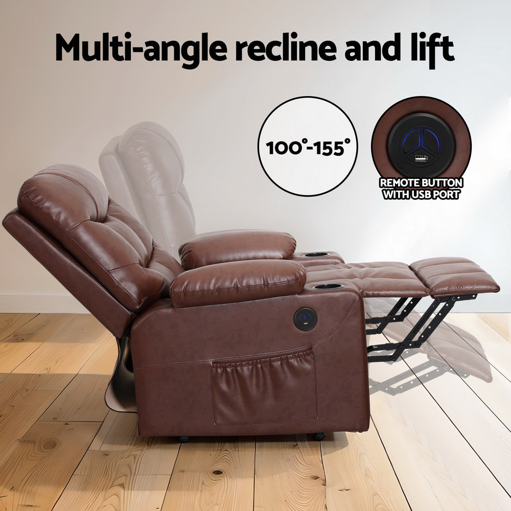 Massage Chairs: Artiss Recliner Chair Lift Assist Heated Massage Chair Leather Claude
