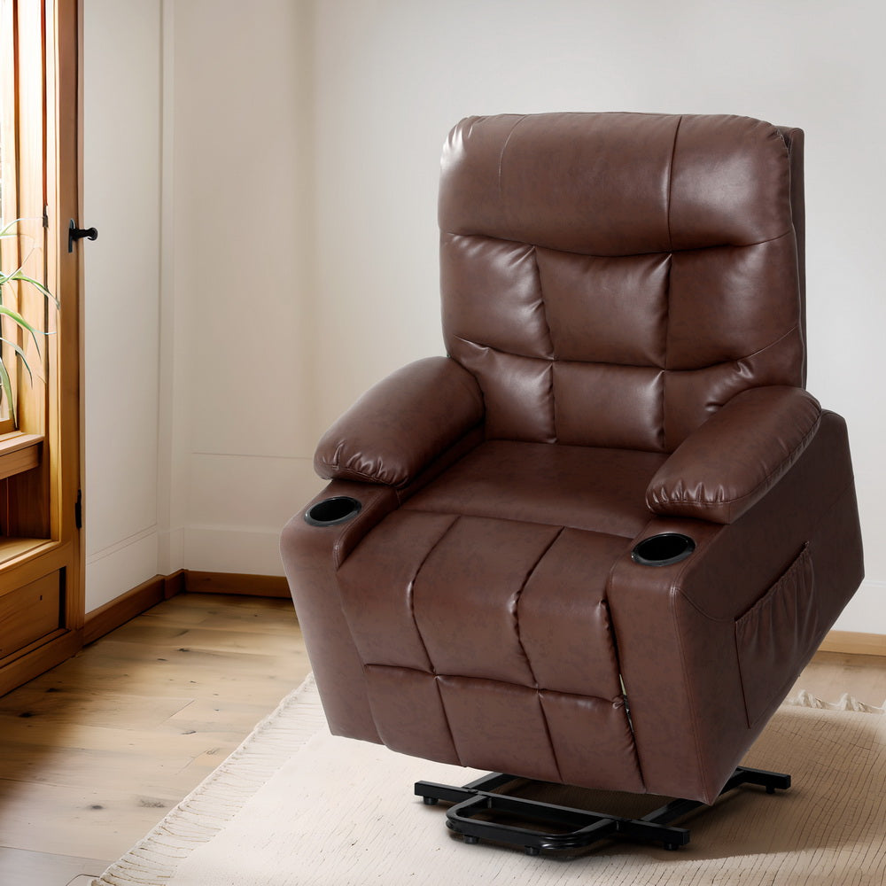 Massage Chairs: Artiss Recliner Chair Lift Assist Heated Massage Chair Leather Claude