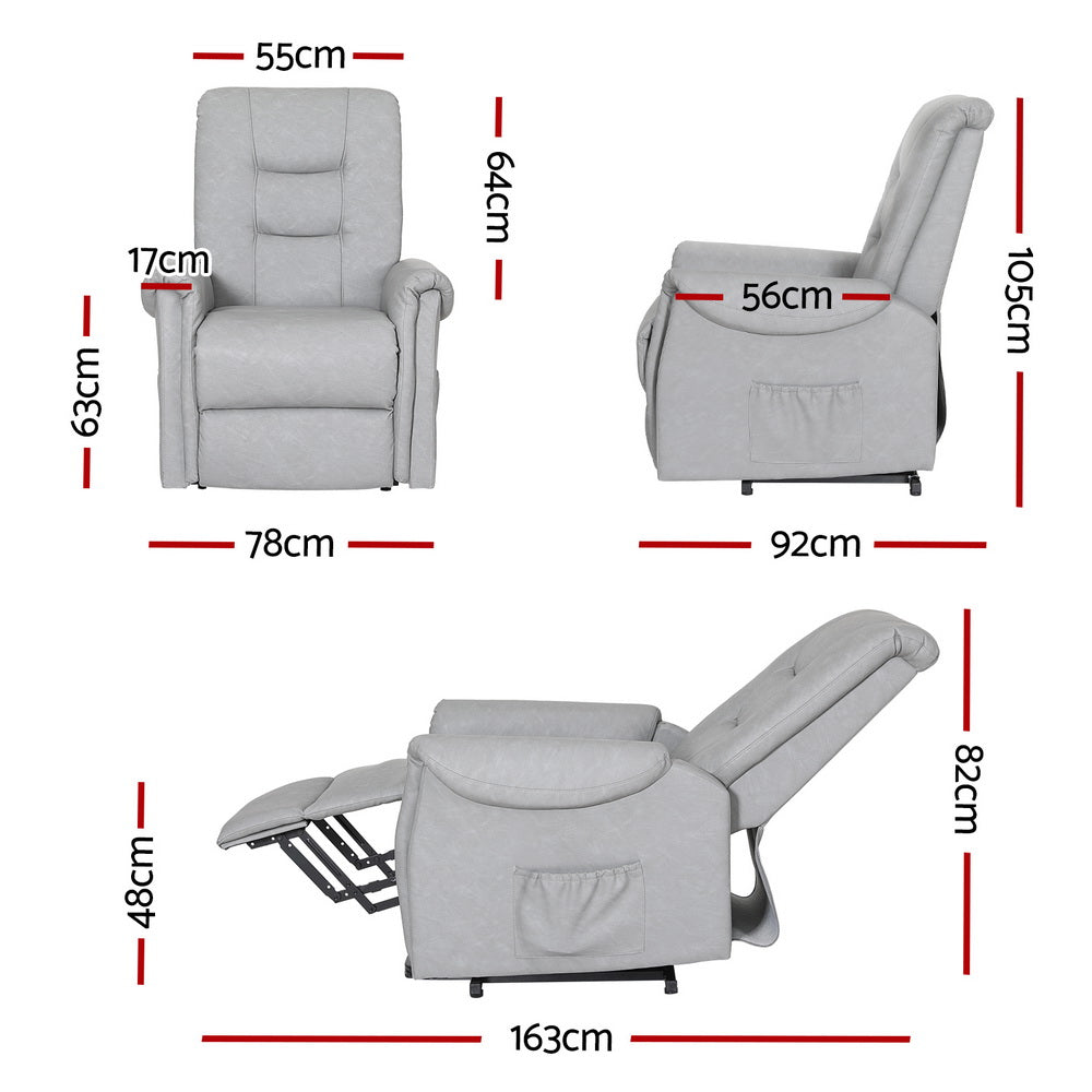 Office & Desk Chairs: Artiss Recliner Chair Lift Assist Chair Leather Grey