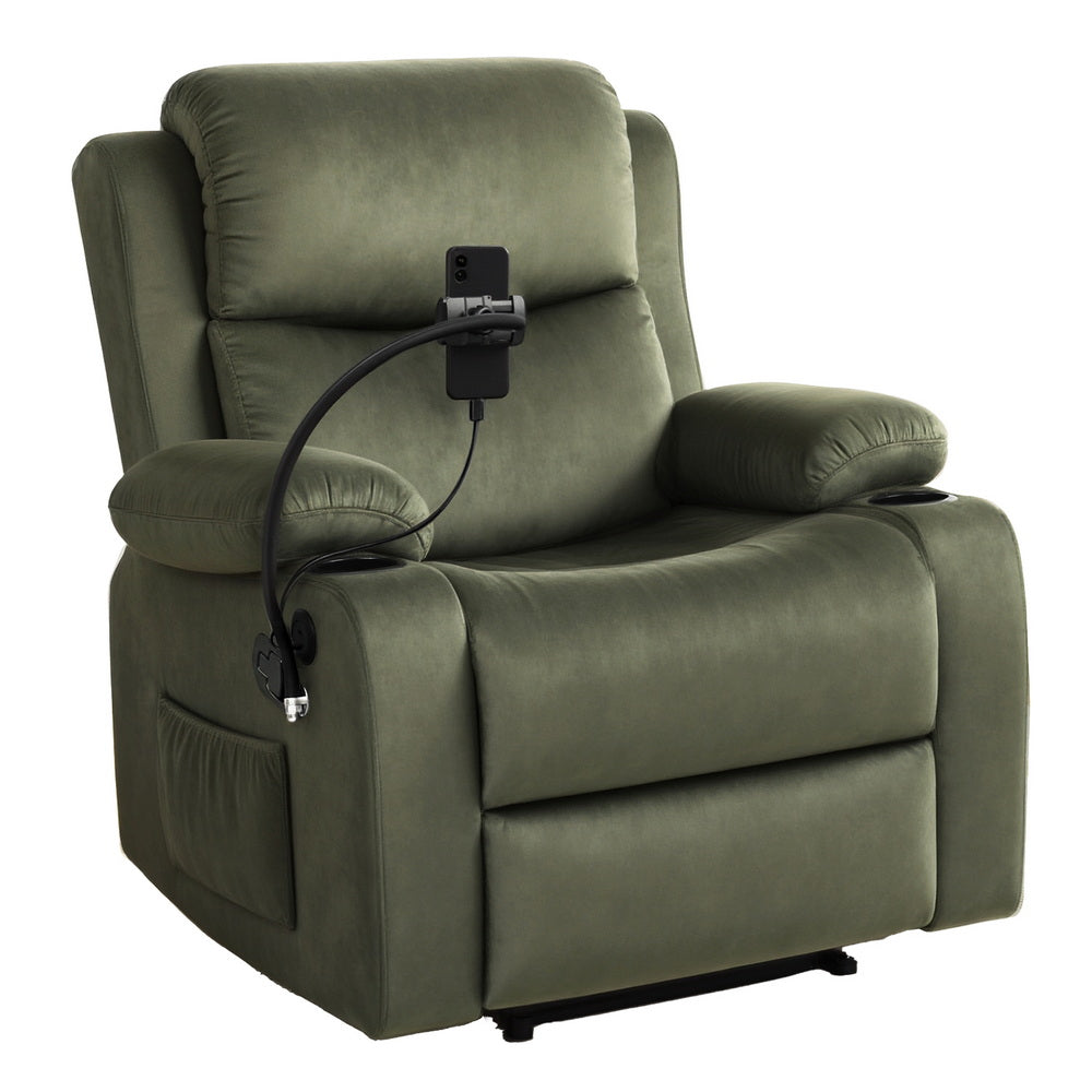 Arm Chairs & Recliners: Artiss Recliner Chair Heated Massage Chair with Phone Holder Velvet