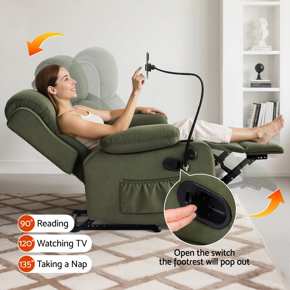 Arm Chairs & Recliners: Artiss Recliner Chair Heated Massage Chair with Phone Holder Velvet