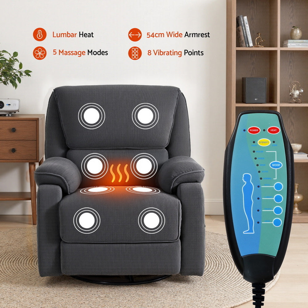 Artiss Rocking Recliner Chair 360 Swivel Massage Heated Reclining Chairs