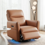 Arm Chairs & Recliners: Artiss Swivel Recliner Chair Leather Rocking Reclining Sofa with Charging Ports LED Brown