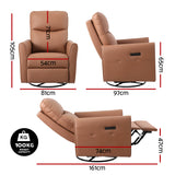 Arm Chairs & Recliners: Artiss Swivel Recliner Chair Leather Rocking Reclining Sofa with Charging Ports LED Brown