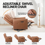 Arm Chairs & Recliners: Artiss Swivel Recliner Chair Leather Rocking Reclining Sofa with Charging Ports LED Brown