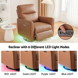 Arm Chairs & Recliners: Artiss Swivel Recliner Chair Leather Rocking Reclining Sofa with Charging Ports LED Brown