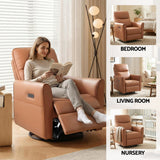 Arm Chairs & Recliners: Artiss Swivel Recliner Chair Leather Rocking Reclining Sofa with Charging Ports LED Brown