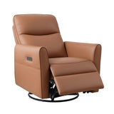 Arm Chairs & Recliners: Artiss Swivel Recliner Chair Leather Rocking Reclining Sofa with Charging Ports LED Brown