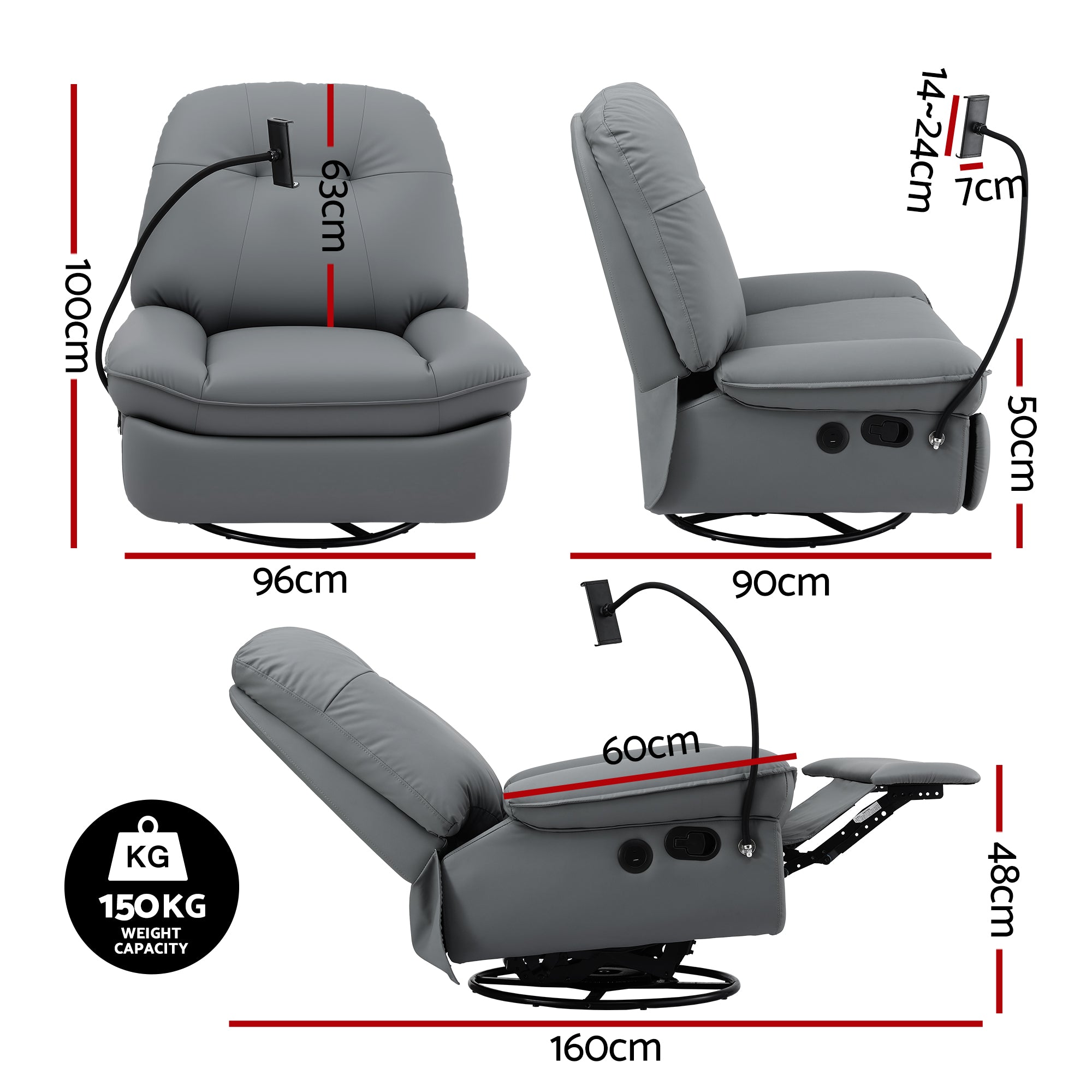Arm Chairs & Recliners: Artiss Manual Swivel Rocker Recliner with USB Ports Rocking Chair Nursery Sofa Lounge