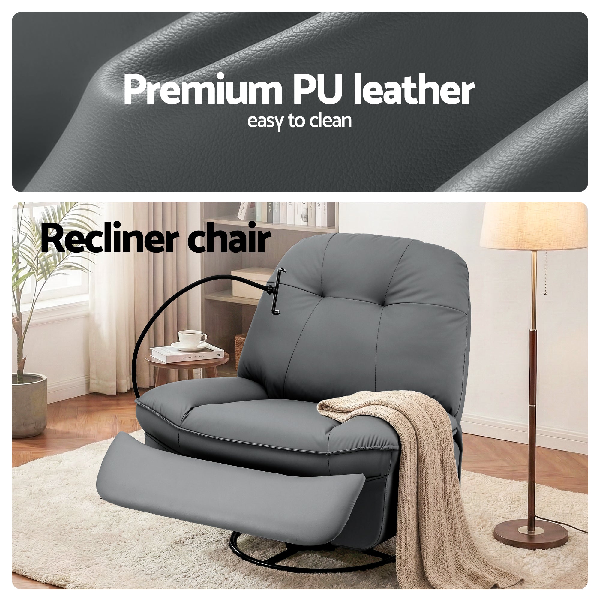 Arm Chairs & Recliners: Artiss Manual Swivel Rocker Recliner with USB Ports Rocking Chair Nursery Sofa Lounge