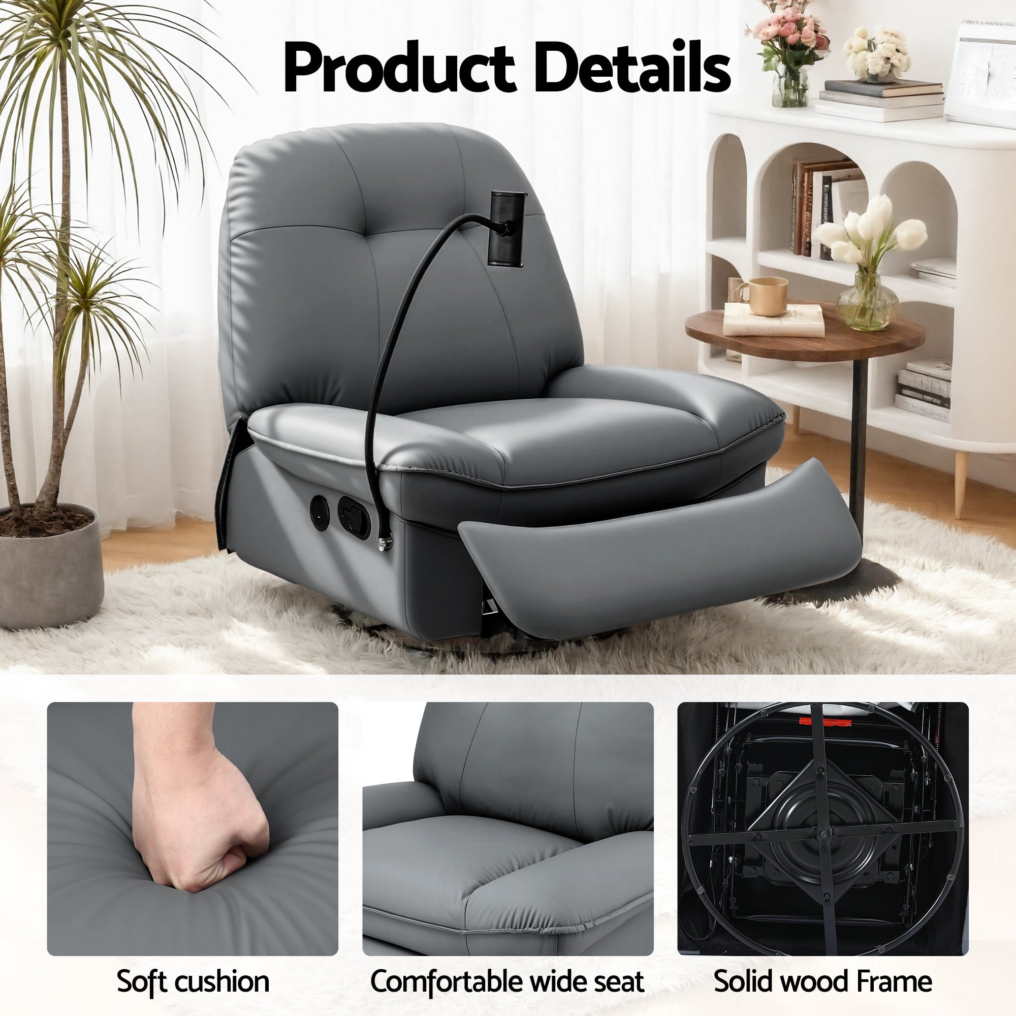 Arm Chairs & Recliners: Artiss Manual Swivel Rocker Recliner with USB Ports Rocking Chair Nursery Sofa Lounge