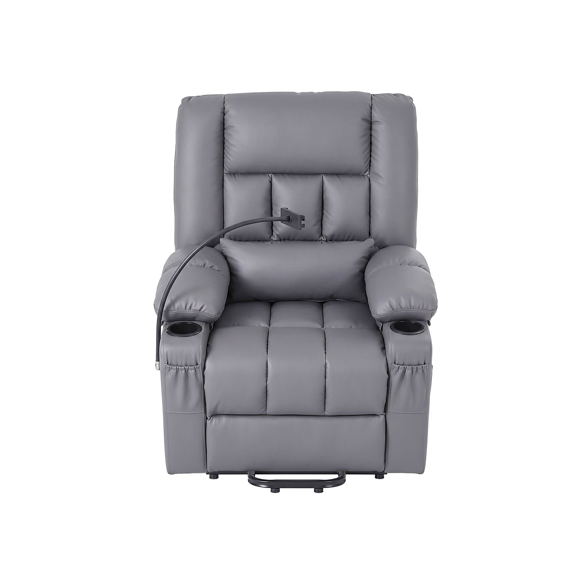 Artiss Power Lift Recliner Chair with Massage and Heat for Elderly, Electric Sofa Reclining Chair with USB and Phone Holder, PU Leather Comfy Armchair for Living Room, 2 Cup Holder & 4 Pockets, Grey