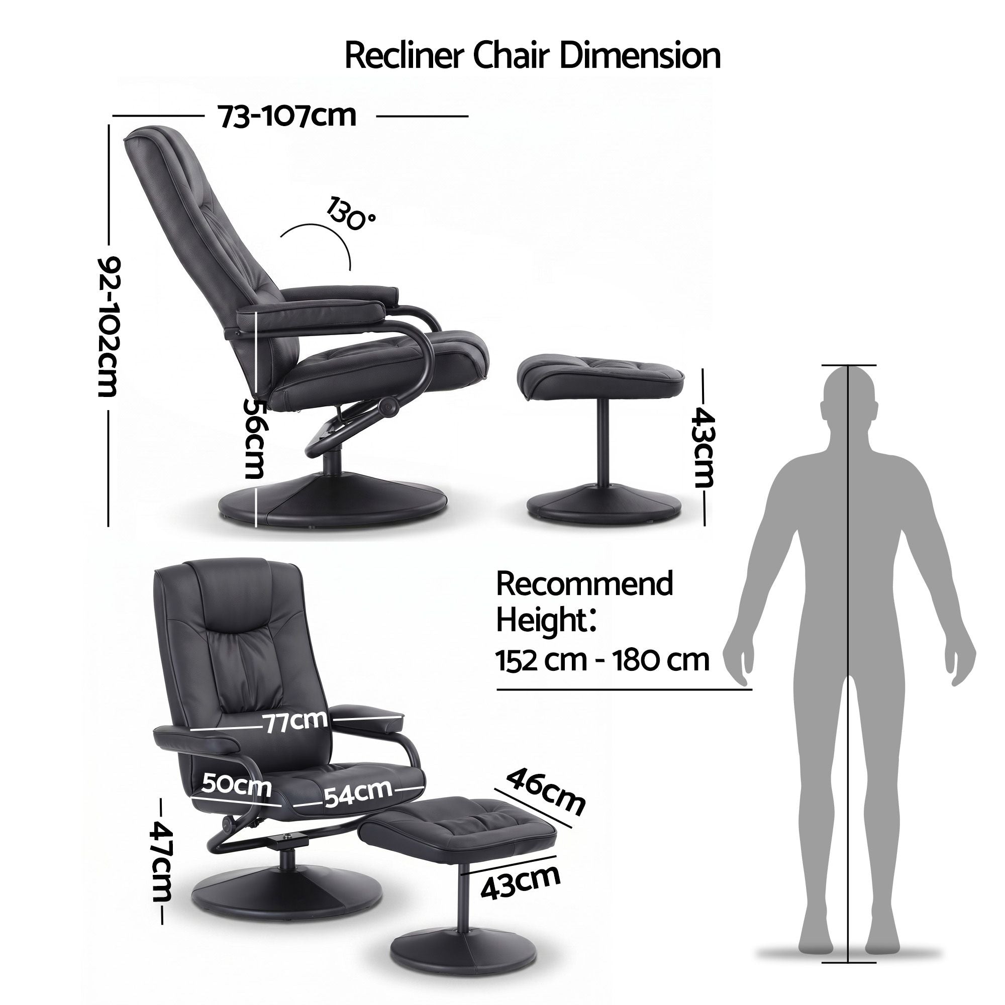 Artiss Recliner with Ottoman 360-Degree Swivel Recliner Chair and Ottoman Set PU Leather Black