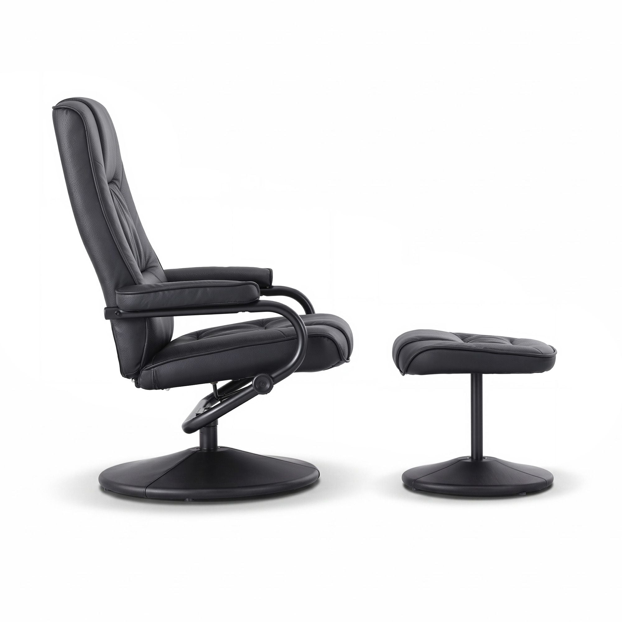 Artiss Recliner with Ottoman 360-Degree Swivel Recliner Chair and Ottoman Set PU Leather Black