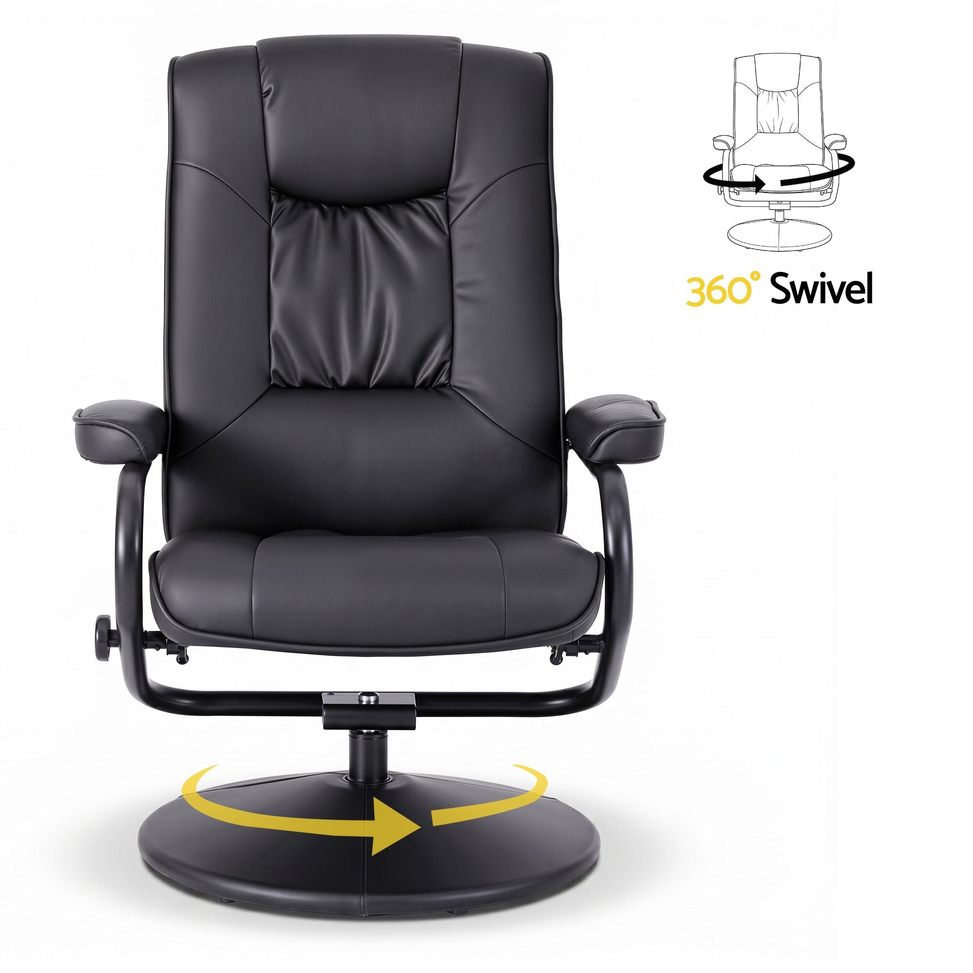 Artiss Recliner with Ottoman 360-Degree Swivel Recliner Chair and Ottoman Set PU Leather Black