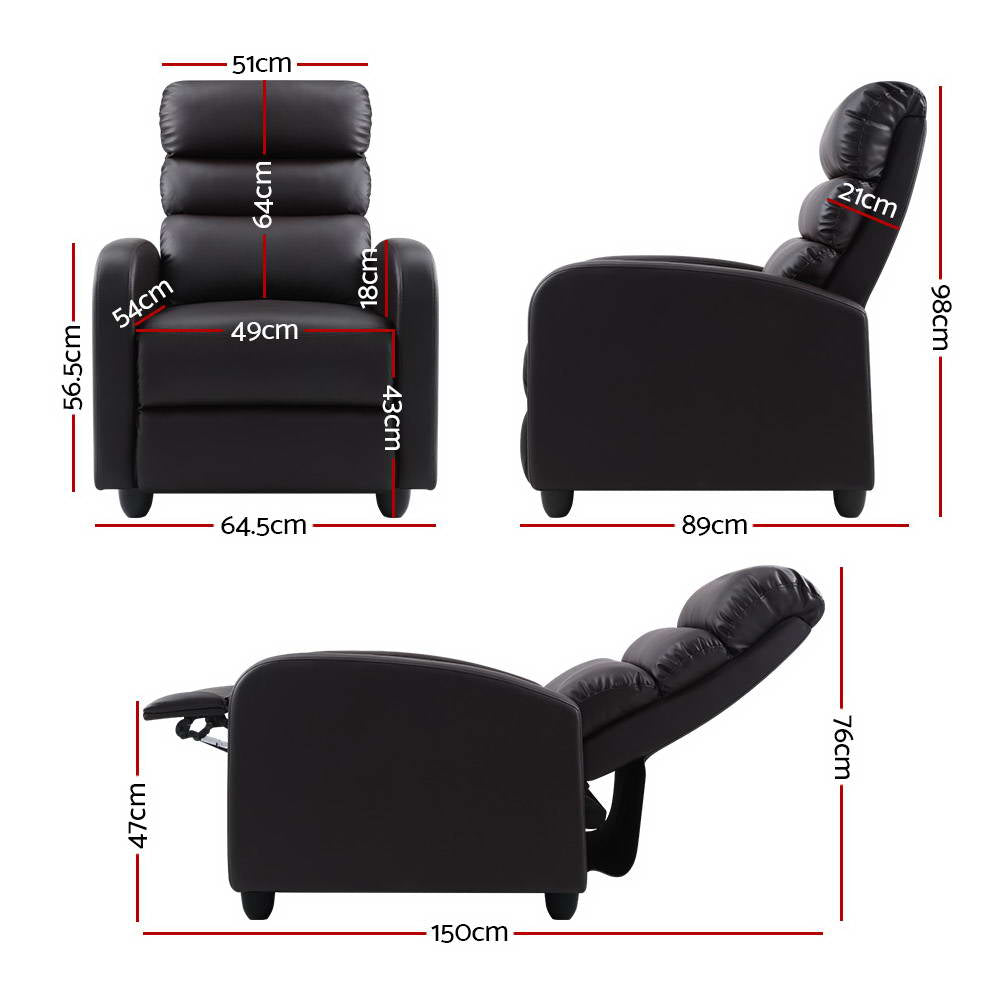 Arm Chairs & Recliners: Artiss Recliner Armchair Brown Faux Leather Bolivia