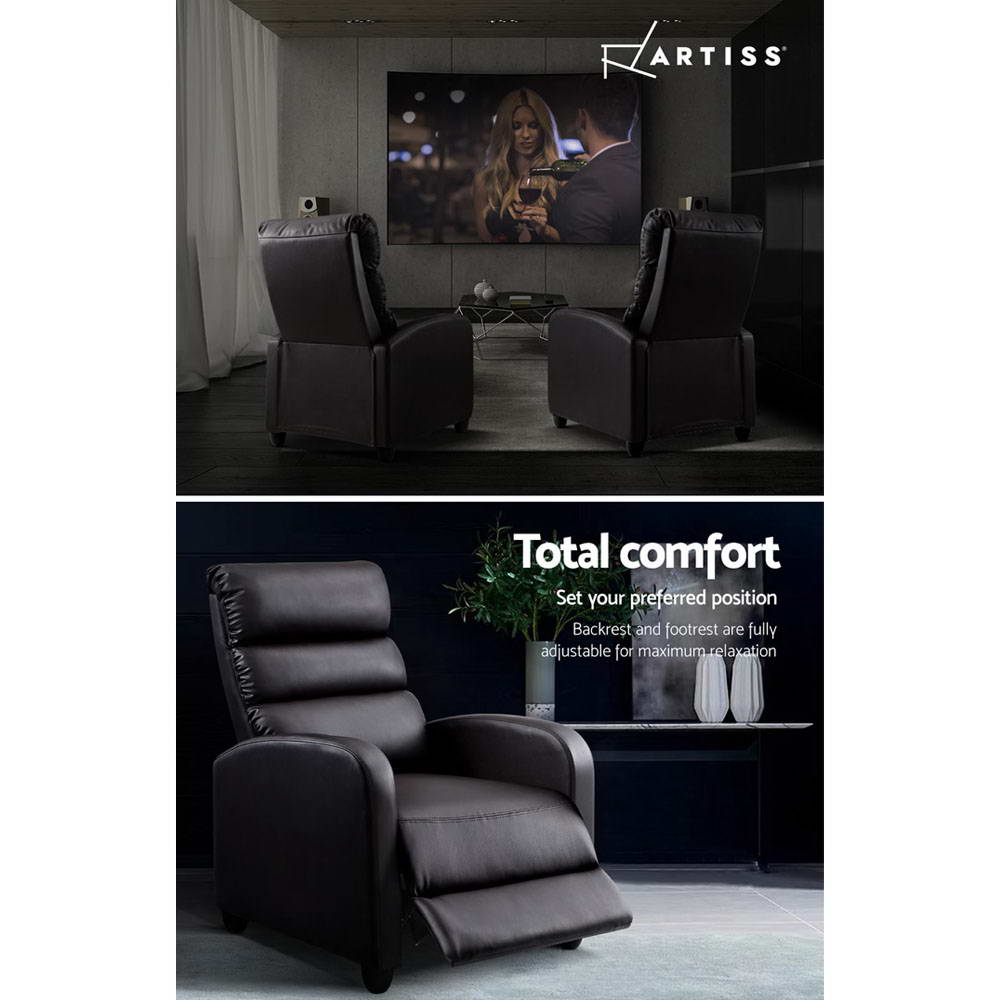 Arm Chairs & Recliners: Artiss Recliner Armchair Brown Faux Leather Bolivia
