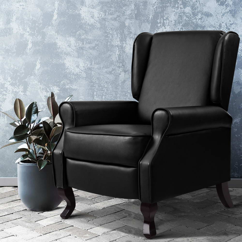 Arm Chairs & Recliners: Artiss Recliner Armchair Black Faux Leather Domini
