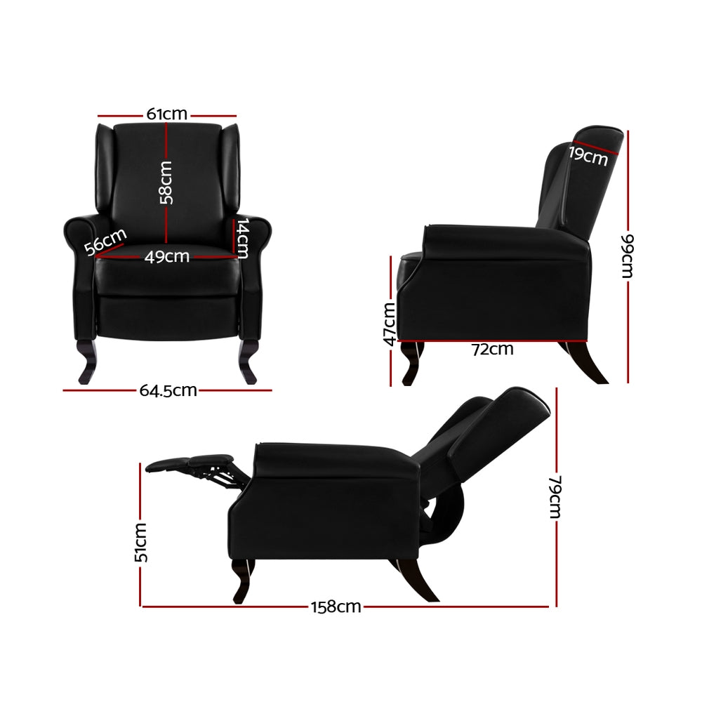 Arm Chairs & Recliners: Artiss Recliner Armchair Black Faux Leather Domini