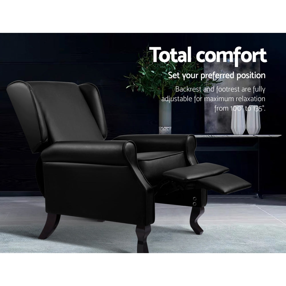 Arm Chairs & Recliners: Artiss Recliner Armchair Black Faux Leather Domini