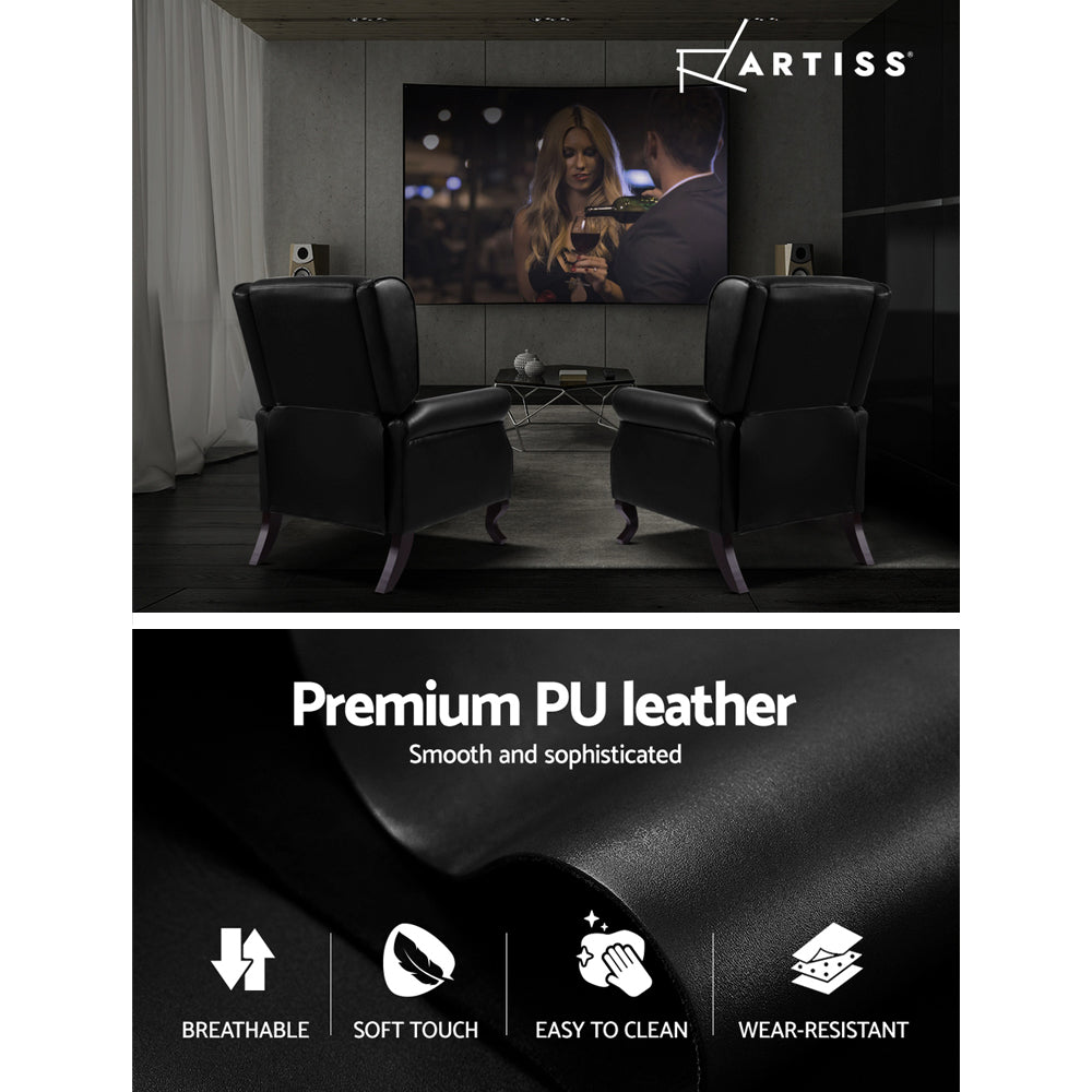 Arm Chairs & Recliners: Artiss Recliner Armchair Black Faux Leather Domini