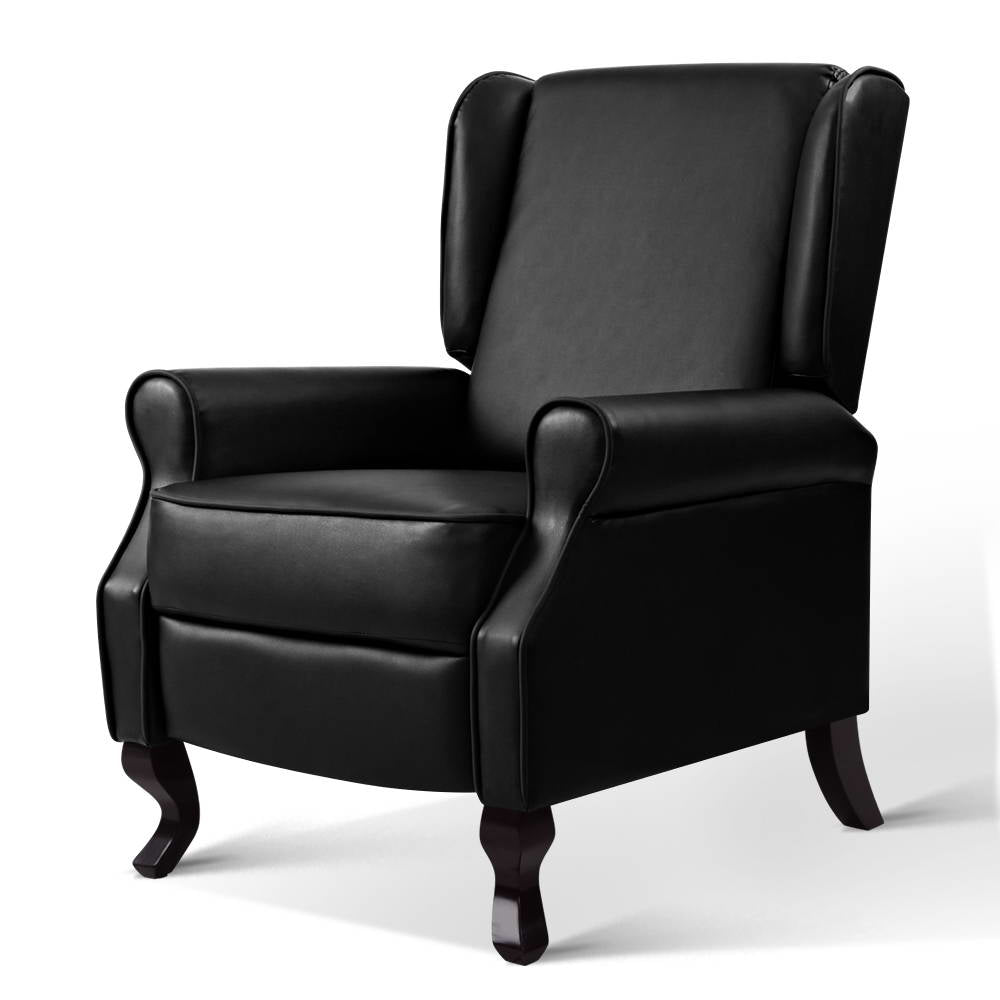 Arm Chairs & Recliners: Artiss Recliner Armchair Black Faux Leather Domini