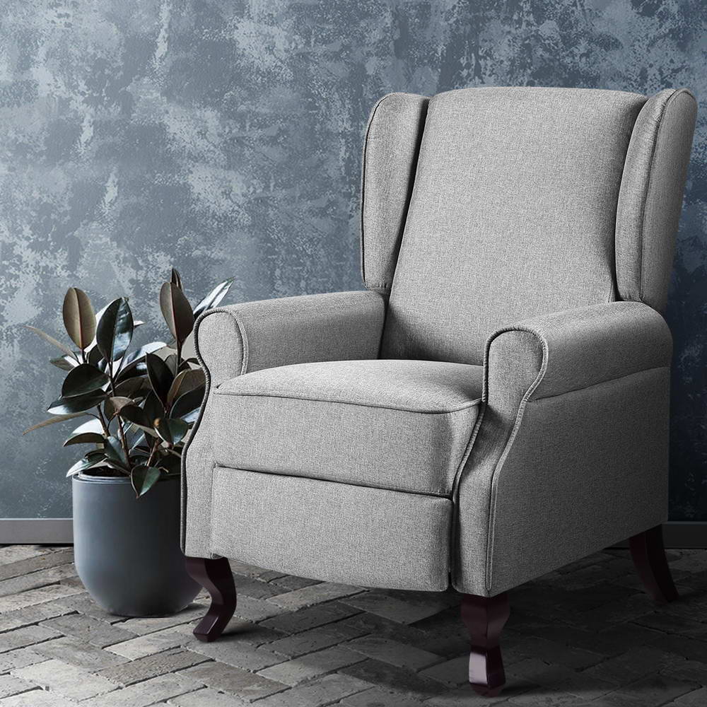 Arm Chairs & Recliners: Artiss Recliner Armchair Grey Fabric Domini