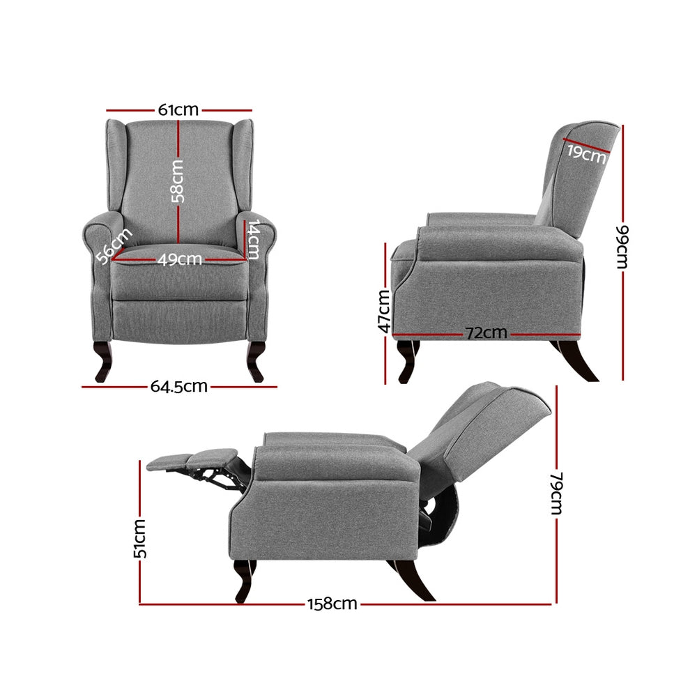 Arm Chairs & Recliners: Artiss Recliner Armchair Grey Fabric Domini