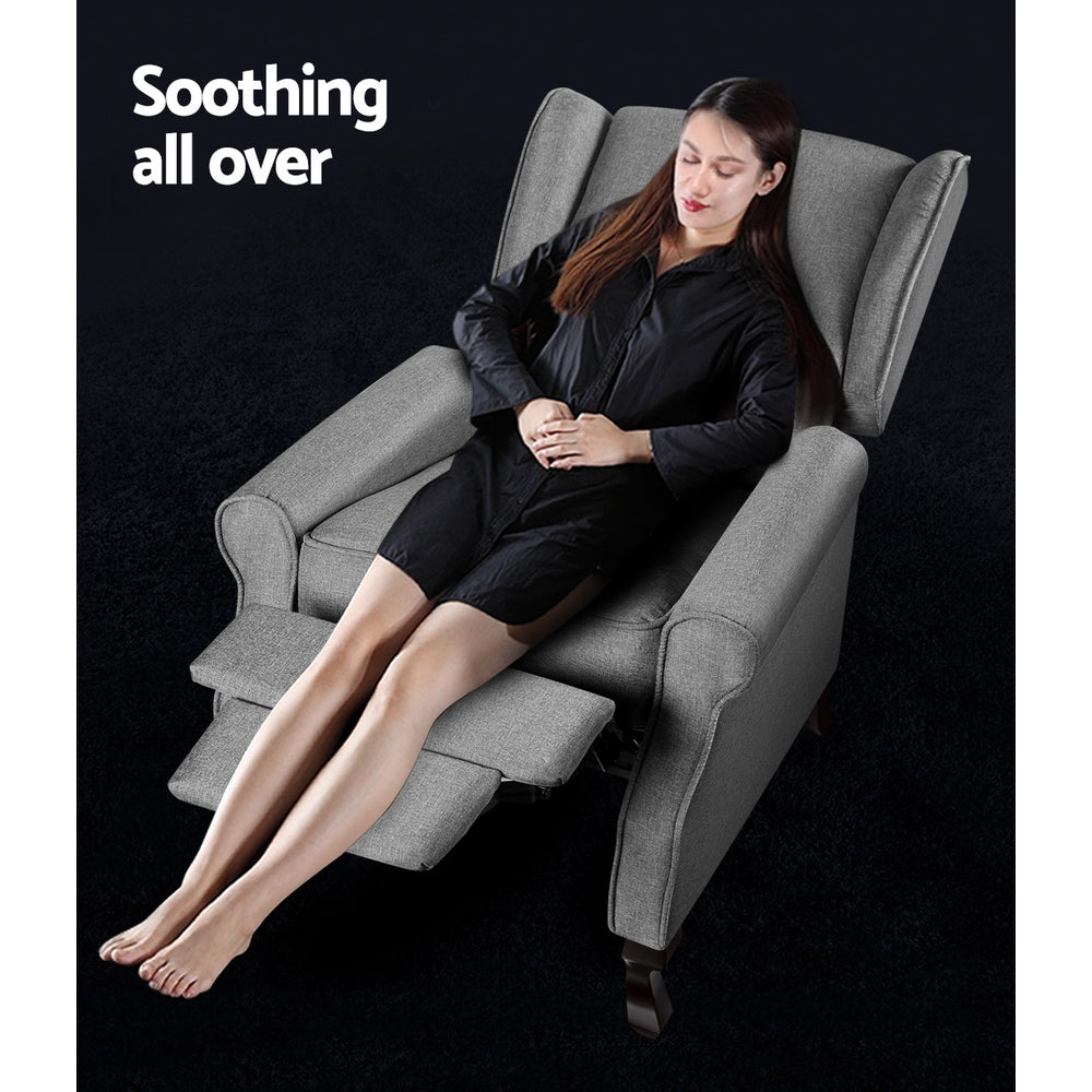 Arm Chairs & Recliners: Artiss Recliner Armchair Grey Fabric Domini