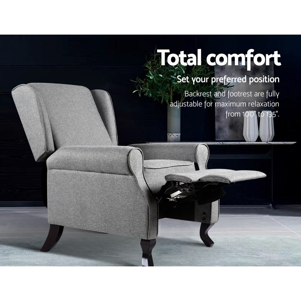 Arm Chairs & Recliners: Artiss Recliner Armchair Grey Fabric Domini