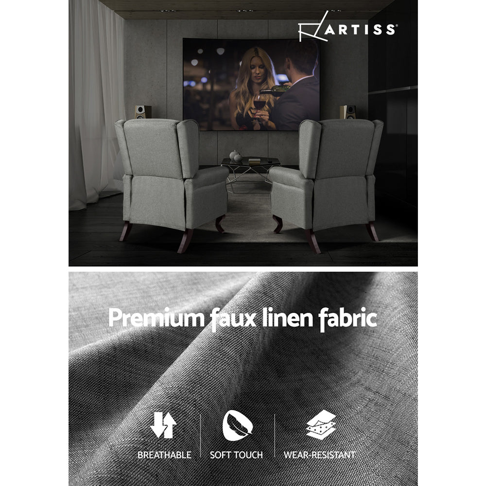 Arm Chairs & Recliners: Artiss Recliner Armchair Grey Fabric Domini