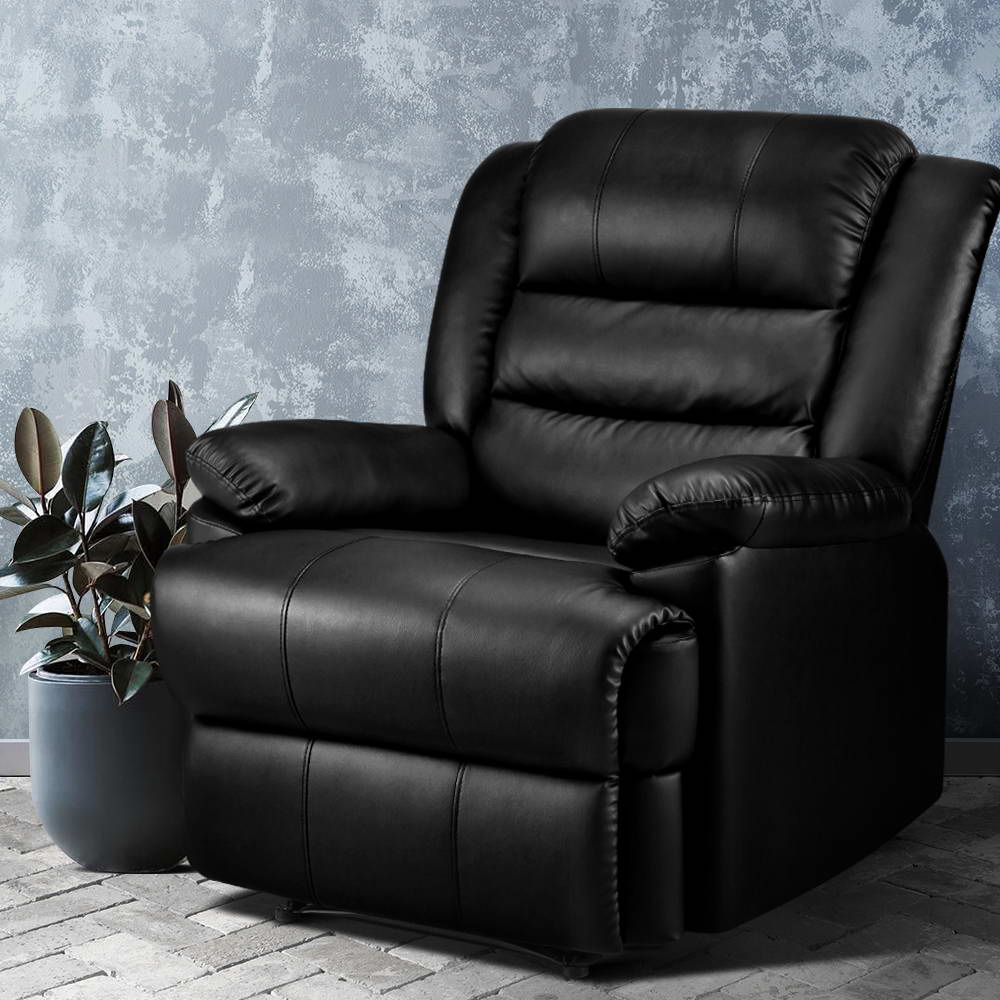 Arm Chairs & Recliners: Artiss Recliner Chair Leather Black Cissy